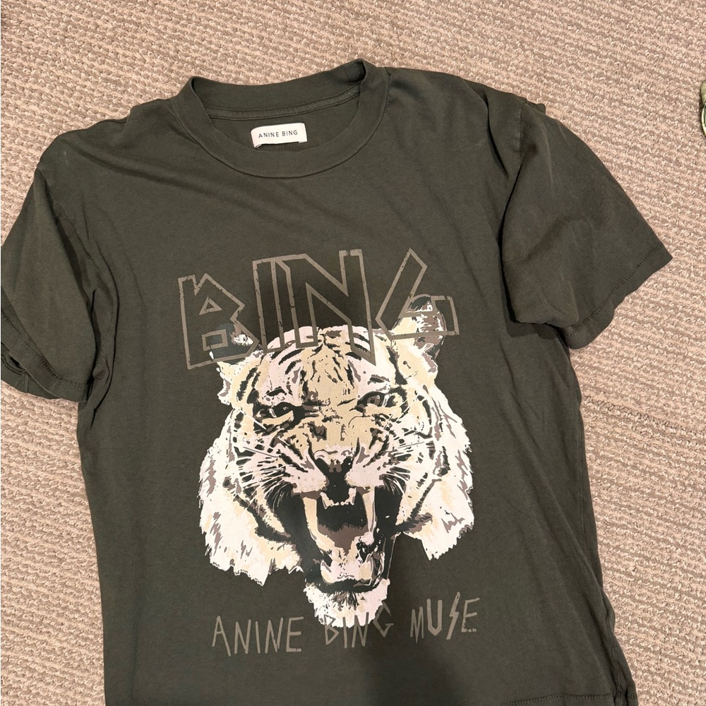 Anine Bing Olive Green Tiger Graphic Tee